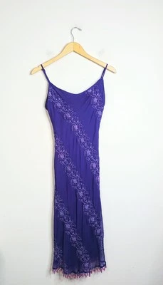 90's Betsy Johnson Silk Purple Beaded Floral Embroidered Fairy Slip Dress Medium - Image 1 of 4