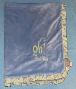 Dr. Seuss Oh! The Places You'll Go Baby Blanket Blue & Yellow Ruffle Trim - Picture 1 of 3