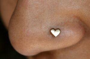 14k Solid Gold Heart Nose Piercing Delicate Tiny Nose Ring Body Piercing Ring.