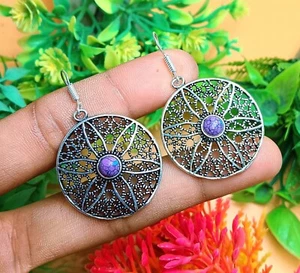 Purple Turquoise Gemstone Earring 925 Sterling Silver Plated earring Jewelry 1pc - Picture 1 of 2