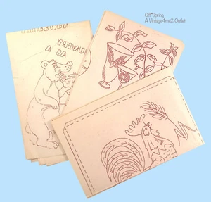 1960er Redline Stickerei Transfer Küchentuch DOW süße Motive ungeschnitten Lot 20 - Bild 1 von 7