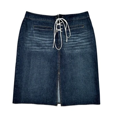 Falda vaquera con cordones talla 8 Y2K hasta la rodilla bigotes BOHO Western ECI Nueva York de colección Foto 1 de 4