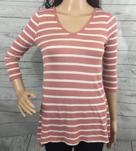 Pink Republic High-Low Shirt Small Rose Mauve White Horizontal Chevron Striped - Picture 1 of 12
