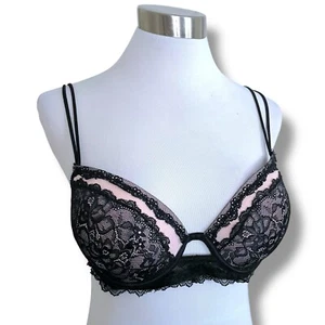 Jezebel 36B Bra Black Tan Illusion Lace Push Up Underwire Padded Lined - Picture 1 of 7