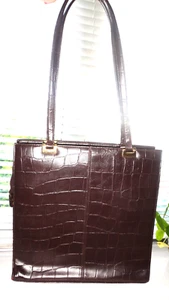 Vtg Clarks Large Brown Vegan Leather Croc Pattern Shoulder Bag Double Strap - Picture 1 of 17