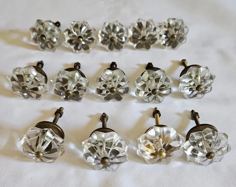 Lot 14 Glass Flower Pedal Fauceted Replacement Drawer Knobs Pulls Octagon Cover