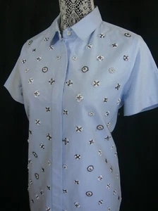 Neu mit Etikett J. CREW Collection Einzelhandel 198 $ PERLENHEMD KURZARM OXFORD BLAU GRÖSSE 6 - Bild 1 von 4
