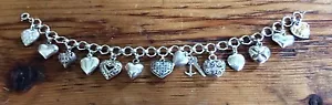 STERLING SILVER PUFFY HEART CHARM BRACELET ~ 13 CHARMS ~ 8 1/4" - Picture 1 of 10