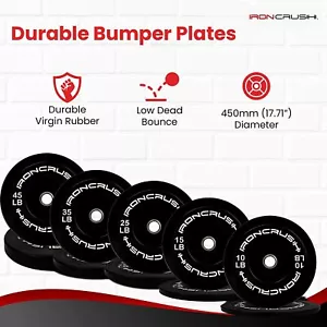 Olympic Bumper Plates Set - Virgin Rubber Weights Strength Training Iron Crush - Picture 1 of 22