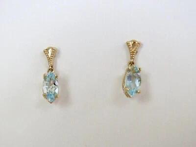 ¡NUEVO! PENDIENTES COLGANTES AGUAMARINA ALTAI ORO AMARILLO 14K 5/8" longitud .75ctw 8X4 Foto 1 de 4