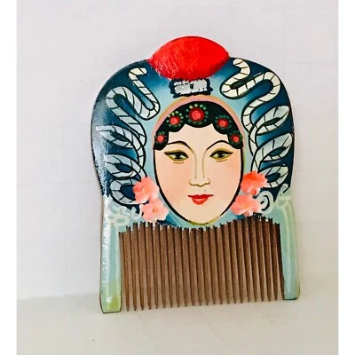 Peine decorativo de madera chino de colección pintado a mano princesa pequeño colorido Foto 1 de 4