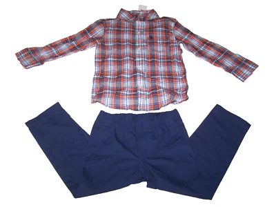 Carter's Boys 2 Piece Outfit Long Sleeve Plaid Button Top/ Blue Pant Size 4T NWT - Image 1 of 4