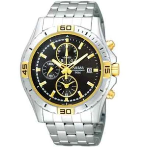 Pulsar Men's PF8398 Chronograph 50m Quartz Stainless Steel Black Dial Watch - Picture 1 of 2