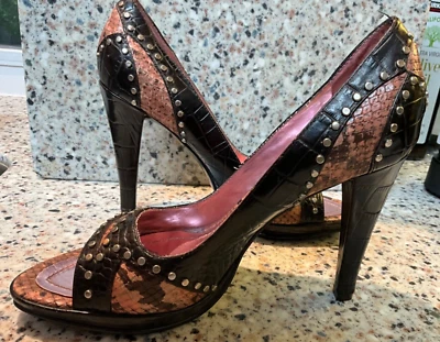 BABYPHAT OPEN TOE HEELS SIZE 6.5 GATOR LOOK SNAKE KIMORA LEE SIMMONS - Image 1 of 4