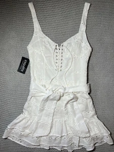 NWT Etiquette Women White Eyelet Dress Small Lace Up Yacht Cocktail White Party - Picture 1 of 12