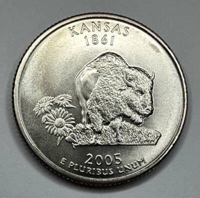 2005-P Kansas State Quarter 25cent Coin from US Mint Satin Set. Uncirculated - Image 1 of 4