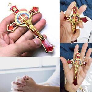 Saint Benedict Benedictine Red Enamel Protection Crucifix Cross Catholic