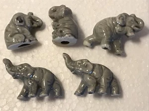 Lot 5 Small Mini Glazed Pottery Elephant Gray Elephants 1.5" to 1.75" Tall Japan - Bild 1 von 12