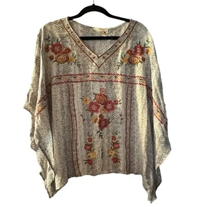 Savanna Jane Top Damen Poncho mit Blumenstickerei M/L Ärmel Boho - Bild 1 von 5