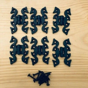 6 Cabinet Hinges 2 3/4" Long Decorative Butterfly Cabinet Gate Iron Small Black - Picture 1 of 7