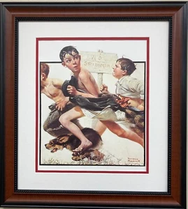 Norman Rockwell "No Swimming 1921" CUSTOM FRAMED Art Print Americana - Picture 1 of 3