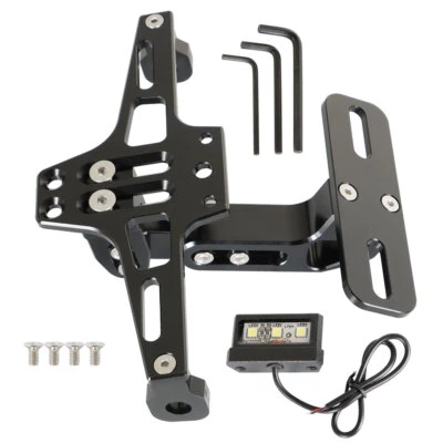 Motorcycle Tail License Plate Holder Bracket W/ LED Light Fender Eliminator Kit - Image 1 of 4