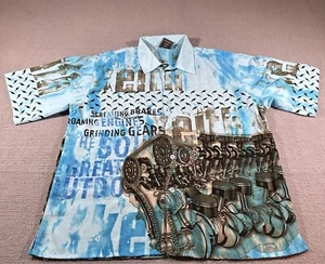 Solo Limited Mens Button Up Shirt XL Engine Print 100% Polyester Cars Motors - Picture 1 of 9