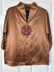 VTG Royal Hawaiian Creations Silk Tunic Chinese Women Sz XL ? Bronze Embroidered - Picture 1 of 7