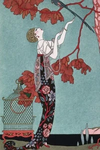 Fashion Illustration, 1914 by G. Barbier Exotic Woman & Bird Art Print 10x15 In - Picture 1 of 1