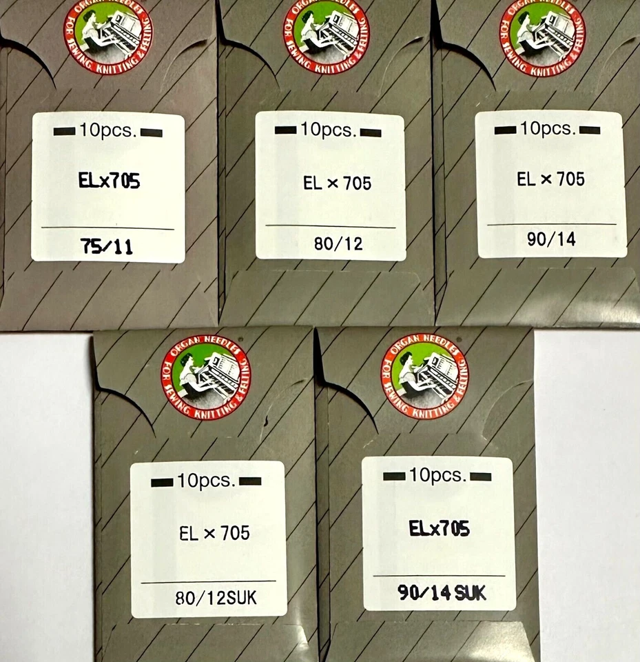 Organ 10 Stück Nähmaschinennadeln System ELx705 verchromt 75 80 90 SUK Overlock