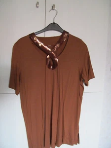 elegantes Damenshirt mit Pailletten - Stickerei, braun - Bild 1 von 5