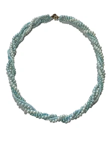 Vintage Light Blues Glass Seed Bead Choker Necklace Iridescent 16” - Picture 1 of 5