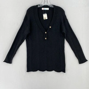 NWT Free People Beach Venice Knit Sweater Small Black Ribbed Henley Oversized - Picture 1 of 15