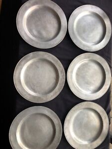 Wilton RWP Pewter Colonial Style Dinner 11" Plates Set of 6 Tarnished Vtg Dining