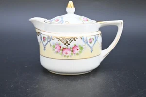 Crema e coperchio vintage Noritake Morimura giallo e blu su bianco con rose rosa - Foto 1 di 9