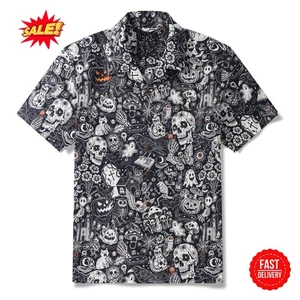 Men's Halloween Shirt Skull Hawaiian Shirt S-5XL - Picture 1 of 2