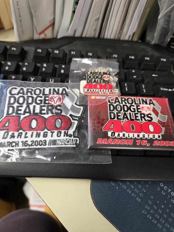 Carolina Dodge Dealers 400 March 16, 2003 Pin, Patch, Magnet Set - Image 1 of 1