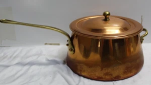 Vintage Copper Sauce Pan Pot With Lid ~ Brass Handles ~ Clean Inside & Out - Picture 1 of 5