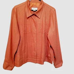 Giacca Dintorni Morbidi Donna XL Arancione Lucido Viscosa Lino Foderata Snap Shacket - Foto 1 di 10