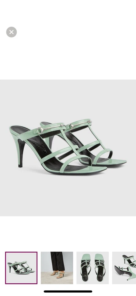 Tacones Gucci Slim Horse-bit de cuero deslizables.  Verde Pacífico.  Nuevo en caja Talla 39 Foto 1 de 4
