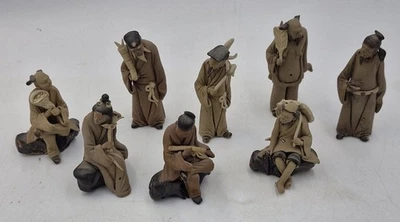 Vintage SHIWAN Chinese Handmade Clay Mud pottery Scholars Mini Figures x8 - Image 1 of 4