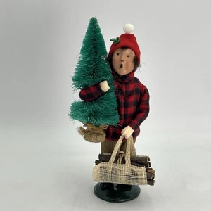 Figurina invernale Byers Choice 1992 ragazzo caroler con albero di Natale e legna da ardere - Foto 1 di 10