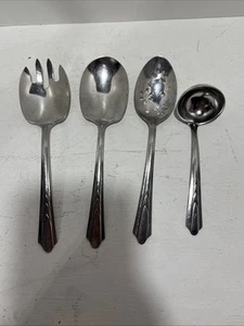 Ekco Edelstahl USA Art Deco Mid Century Modern 4er Set Servierlöffel Schöpfkelle Gabel - Bild 1 von 15
