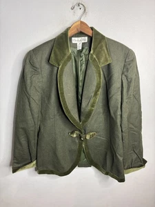 Vintage Christian Dior Blazer Womens 14 Green Velvet Frog Toggle Made USA 90s - Picture 1 of 11