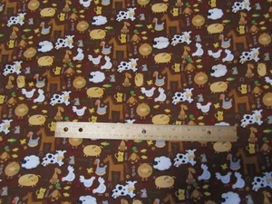 2 Yards braunes Bauernhoftier/Kuh/Pferd/Schwein/Schaf/Huhn/Ente Flanellstoff - Bild 1 von 1