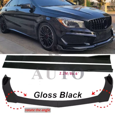 For Mercedes-Benz Front Bumper Lip Spoiler+86.6" Side Skirt Glossy Black Foto 1 de 4