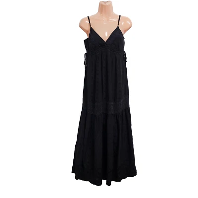 Maxi Vestido Johnny Was Boho Correa de Espagueti Ojales Mujer Talla XS Negro Foto 1 de 4