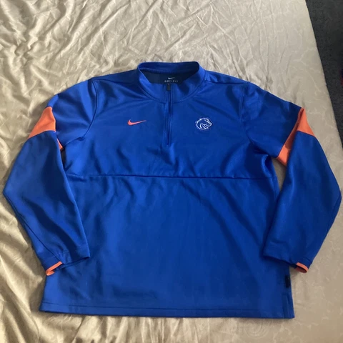 Nike Boise State Broncos Blue LARGE 1/4 Zip Jacket Dri-Fit On-Field Football Cover