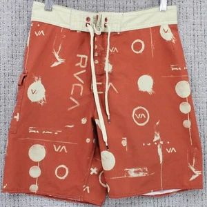 RVCA Board Shorts Mens Size 28 Orange Geometric Pattern Drawstring Swimming - Picture 1 of 8