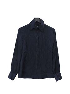 Zara Women's Shirt S Blue 100% Silk Long Sleeve Collared Basic